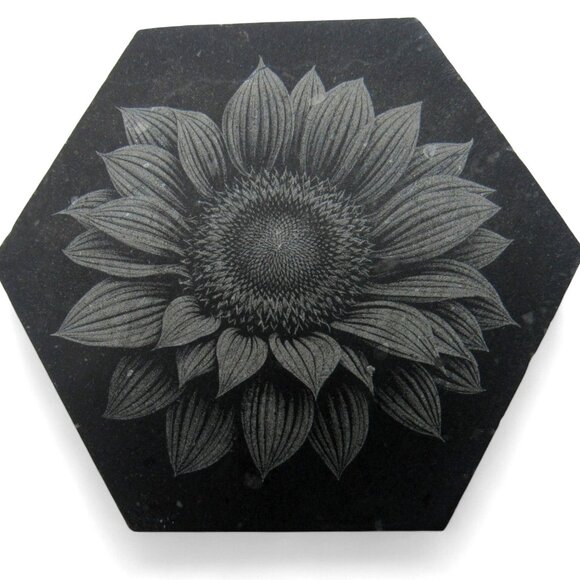 BEE and FLOWER Tiles Engraved Natural Stone Set of 7 Hexagon Mosaic - Picture 5 of 10